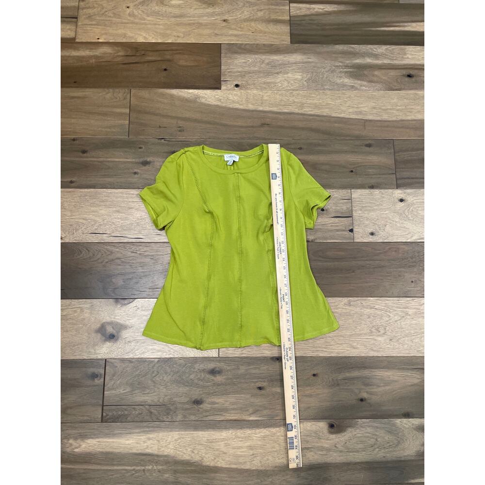 Carmen Marc Valvo Chartreuse Short Sleeve Ribbed Elastic Detail Top Size M - Picture 4 of 6